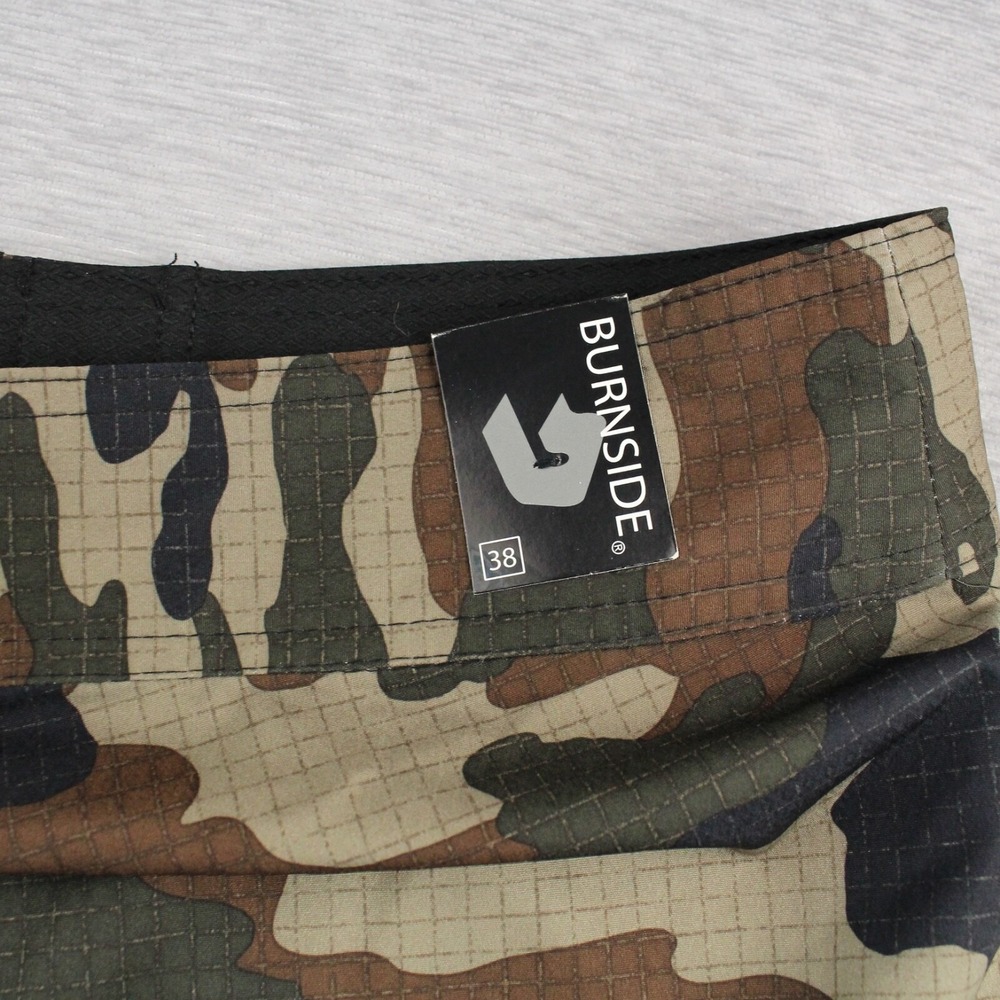 Burnside Board Shorts Mens 38 Green Camouflage Dobby 8.5" Polyester Stretch NEW - Picture 5 of 8